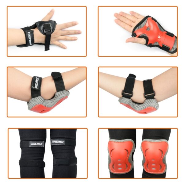 junior protetor for extreme sports - 2 knee pads - 2 elbow pads - 2 wristguards - winman - one-stop solution for sporting goods retailers - WME05732N - RED (7)-tuya