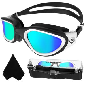 swimming goggle with polarized mirrored lens - adult swimming goggle - dive equipement - swimming equipment - WMB72710 - black and white and golden (6)-tuya