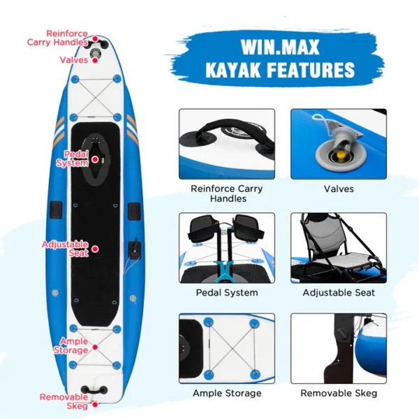 WIN. MAX Lightweight Inflatable Fishing Pedal Kayak
